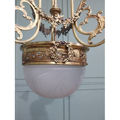 194 - 19th C. French gilded brass hanging chandelier with cut glass frosted shades. {90 cm H x 80 cm Dia.}... 