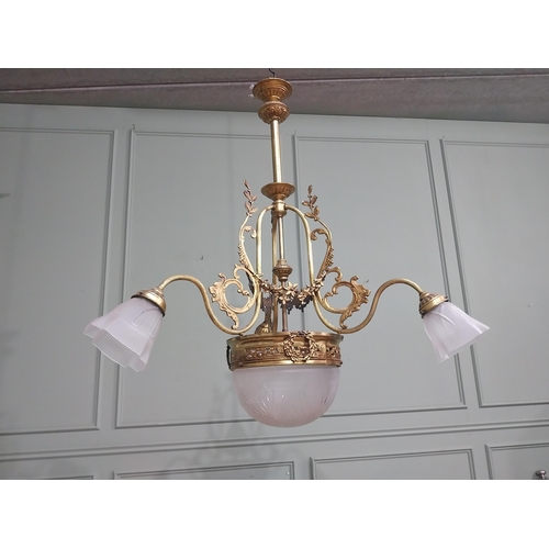 194 - 19th C. French gilded brass hanging chandelier with cut glass frosted shades. {90 cm H x 80 cm Dia.}... 