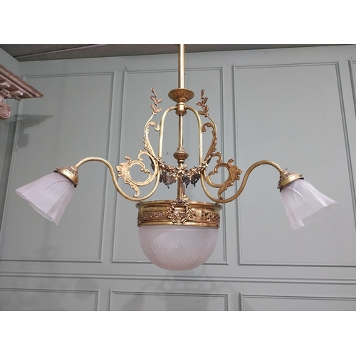 194 - 19th C. French gilded brass hanging chandelier with cut glass frosted shades. {90 cm H x 80 cm Dia.}... 