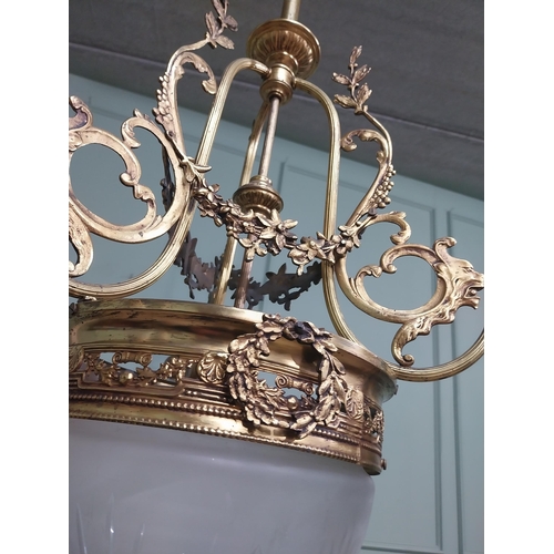 194 - 19th C. French gilded brass hanging chandelier with cut glass frosted shades. {90 cm H x 80 cm Dia.}... 