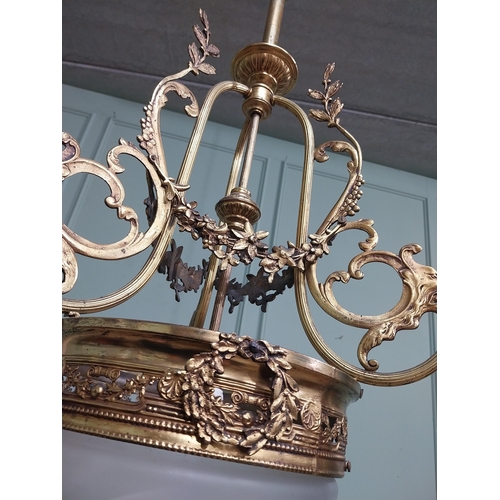 194 - 19th C. French gilded brass hanging chandelier with cut glass frosted shades. {90 cm H x 80 cm Dia.}... 