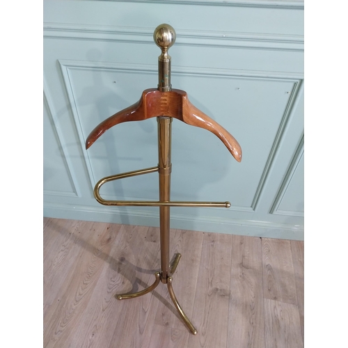 196 - Good quality mid century brass and mahogany Valet stand. {137 cm H x 45 cm W x 48 cm D}.