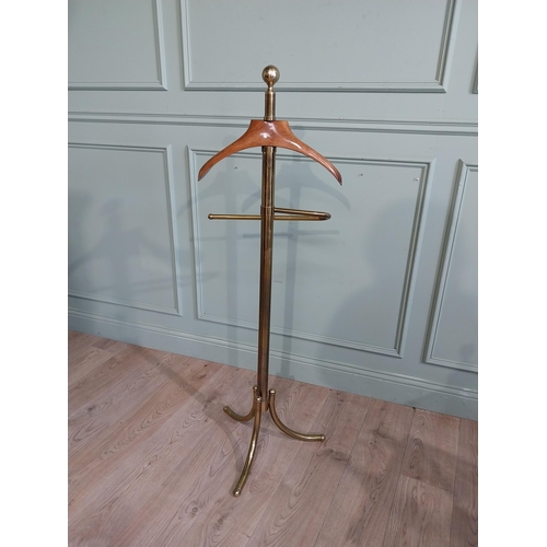 196 - Good quality mid century brass and mahogany Valet stand. {137 cm H x 45 cm W x 48 cm D}.