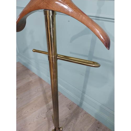 196 - Good quality mid century brass and mahogany Valet stand. {137 cm H x 45 cm W x 48 cm D}.