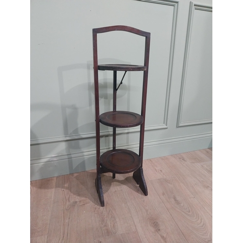 197 - Edwardian mahogany three tiered cake stand. {85 cm H x 26 cm W x 24 cm D}.