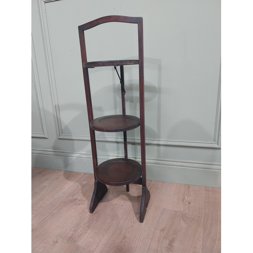 197 - Edwardian mahogany three tiered cake stand. {85 cm H x 26 cm W x 24 cm D}.