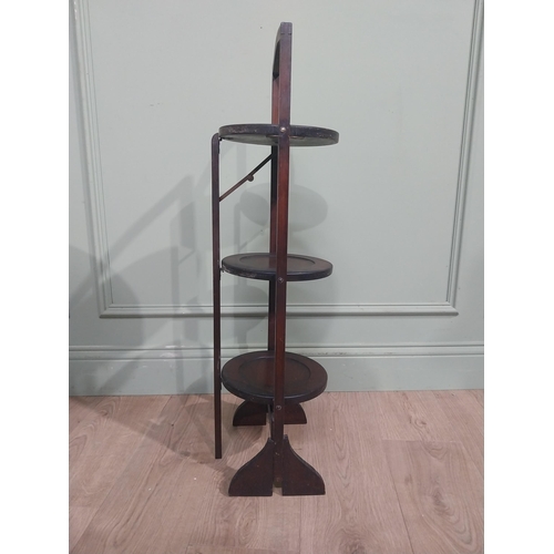 197 - Edwardian mahogany three tiered cake stand. {85 cm H x 26 cm W x 24 cm D}.