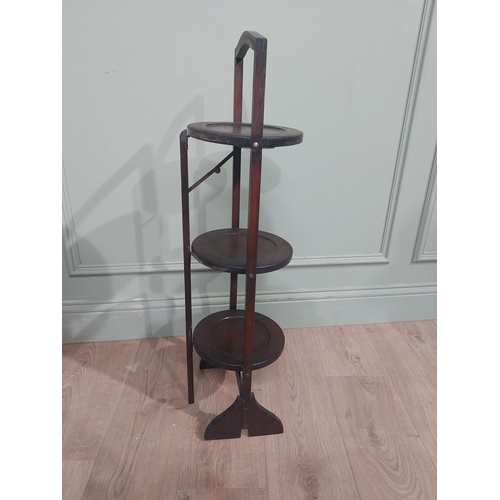 197 - Edwardian mahogany three tiered cake stand. {85 cm H x 26 cm W x 24 cm D}.