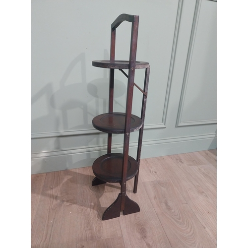 197 - Edwardian mahogany three tiered cake stand. {85 cm H x 26 cm W x 24 cm D}.