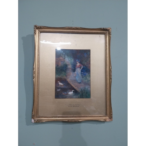 198 - The Maiden of the Mill David Woodlock watercolour mounted in gilt frame. {44 cm H x 37