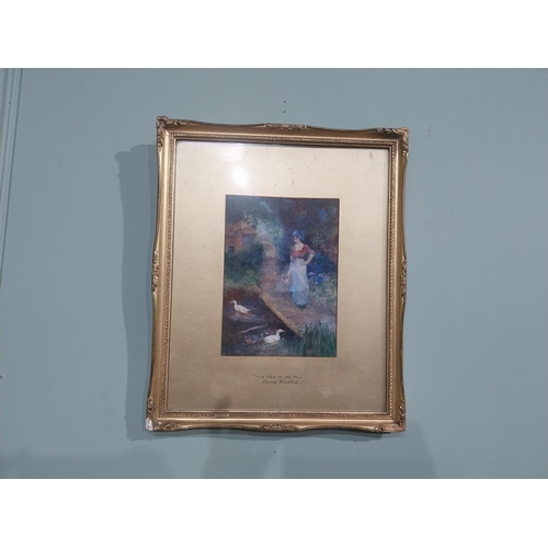 198 - The Maiden of the Mill David Woodlock watercolour mounted in gilt frame. {44 cm H x 37