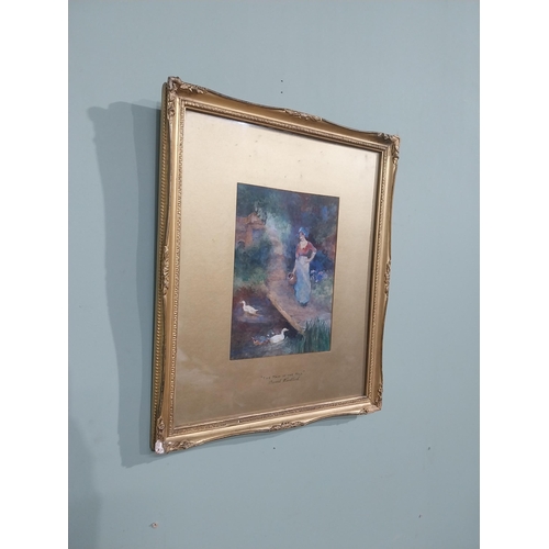 198 - The Maiden of the Mill David Woodlock watercolour mounted in gilt frame. {44 cm H x 37