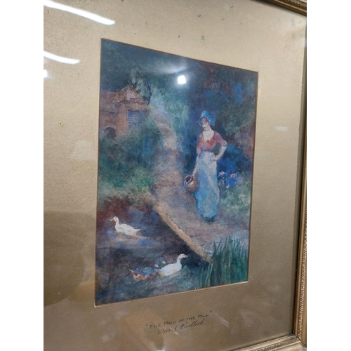 198 - The Maiden of the Mill David Woodlock watercolour mounted in gilt frame. {44 cm H x 37