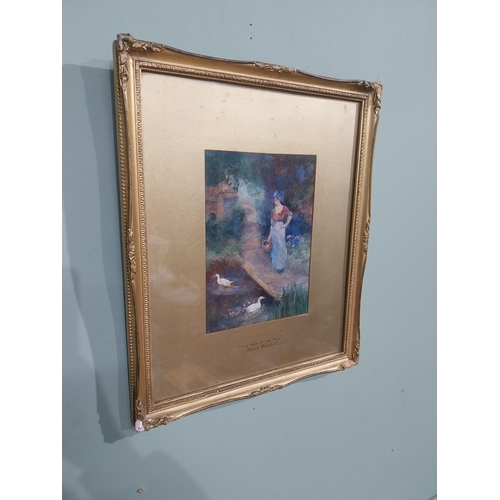 198 - The Maiden of the Mill David Woodlock watercolour mounted in gilt frame. {44 cm H x 37