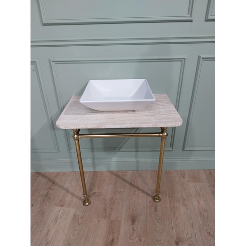 2 - 19th C. French brass wash stand with marble top and modern sink. {93 cm H x 77 cm  W x 50 cm D}.