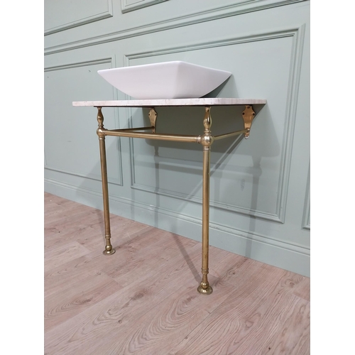 2 - 19th C. French brass wash stand with marble top and modern sink. {93 cm H x 77 cm  W x 50 cm D}.