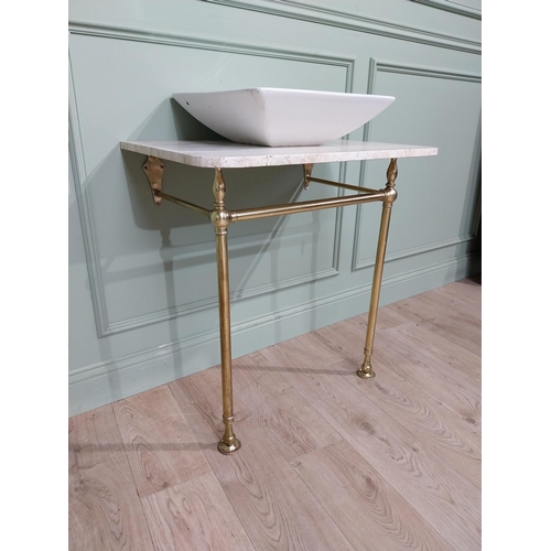 2 - 19th C. French brass wash stand with marble top and modern sink. {93 cm H x 77 cm  W x 50 cm D}.