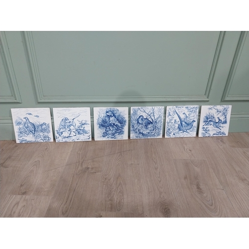 20 - Set of six early 20th C. Blue and white Wedgewood tiles depicting wildlife scenes. {21 cm H x 21 cm ... 