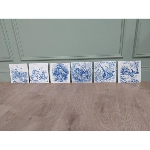 20 - Set of six early 20th C. Blue and white Wedgewood tiles depicting wildlife scenes. {21 cm H x 21 cm ... 