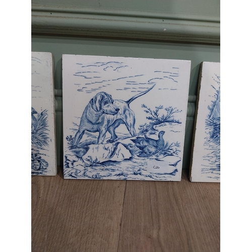 20 - Set of six early 20th C. Blue and white Wedgewood tiles depicting wildlife scenes. {21 cm H x 21 cm ... 