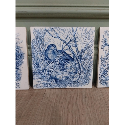 20 - Set of six early 20th C. Blue and white Wedgewood tiles depicting wildlife scenes. {21 cm H x 21 cm ... 