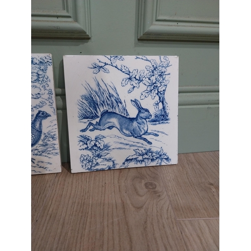 20 - Set of six early 20th C. Blue and white Wedgewood tiles depicting wildlife scenes. {21 cm H x 21 cm ... 