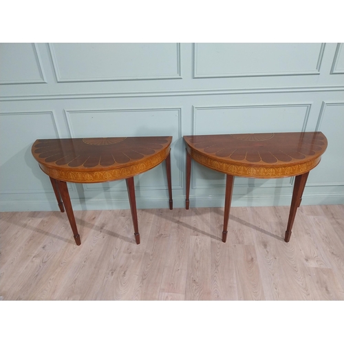 200A - Pair of 19th. C  Edwardian mahogany hand painted demi lune side table on square tapered legs. {82 cm... 