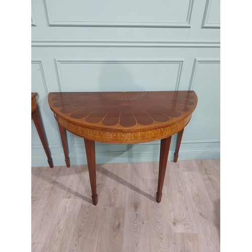 200A - Pair of 19th. C  Edwardian mahogany hand painted demi lune side table on square tapered legs. {82 cm... 