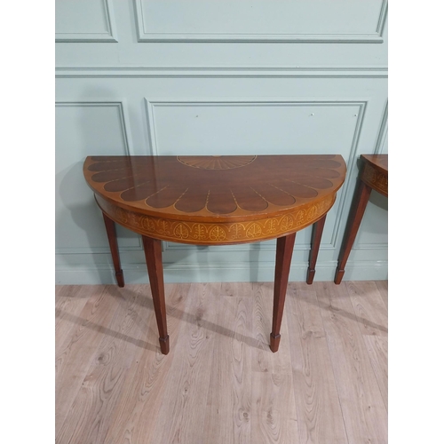 200A - Pair of 19th. C  Edwardian mahogany hand painted demi lune side table on square tapered legs. {82 cm... 