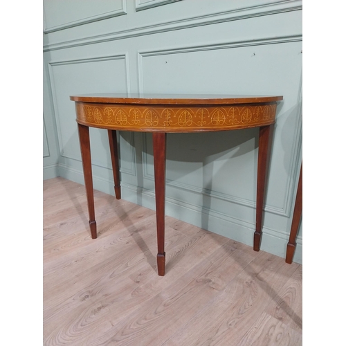 200A - Pair of 19th. C  Edwardian mahogany hand painted demi lune side table on square tapered legs. {82 cm... 