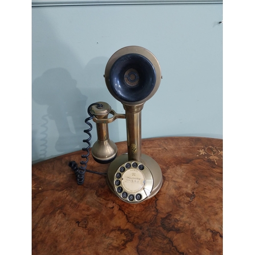 201 - Vintage brass stick telephone. {37 cm H x 18 cm W  17 cm D}.