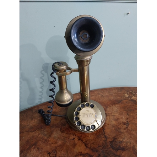 201 - Vintage brass stick telephone. {37 cm H x 18 cm W  17 cm D}.