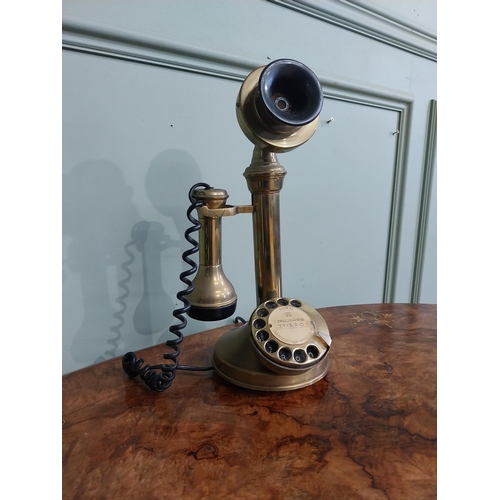 201 - Vintage brass stick telephone. {37 cm H x 18 cm W  17 cm D}.