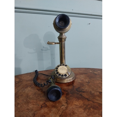 201 - Vintage brass stick telephone. {37 cm H x 18 cm W  17 cm D}.