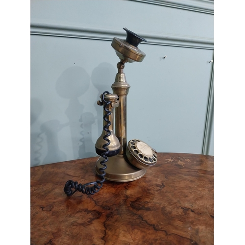 201 - Vintage brass stick telephone. {37 cm H x 18 cm W  17 cm D}.