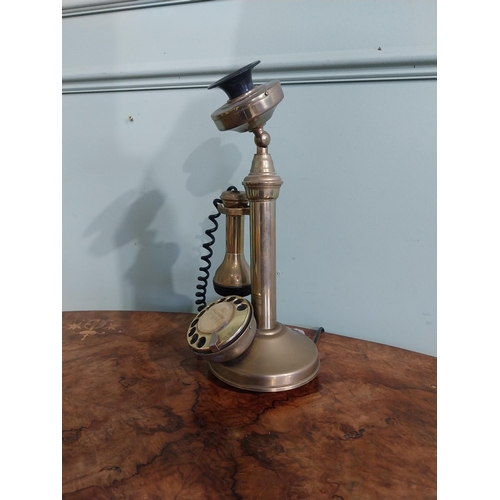 201 - Vintage brass stick telephone. {37 cm H x 18 cm W  17 cm D}.