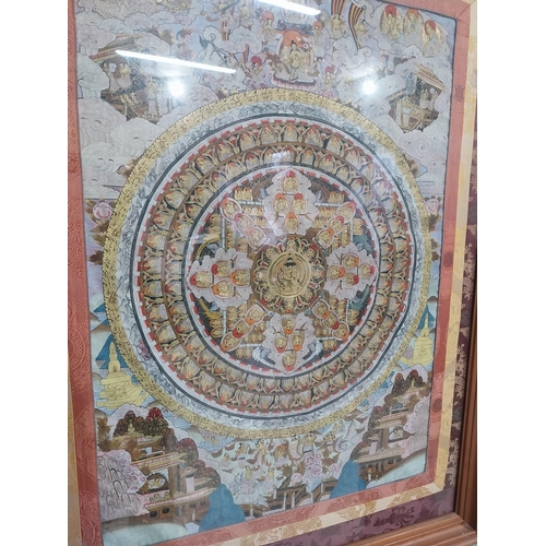 202 - Rare 19th C. Hand painted on silk Thangka Mandal Tibetan mural depicting various scenes of Buddha an... 