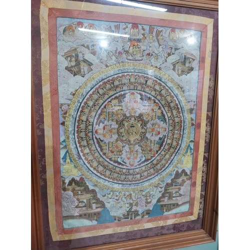 202 - Rare 19th C. Hand painted on silk Thangka Mandal Tibetan mural depicting various scenes of Buddha an... 