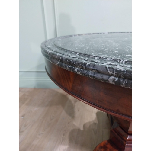 205 - Good quality William IV French mahogany centre table with marble top on turned column and three carv... 