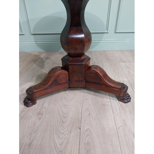 205 - Good quality William IV French mahogany centre table with marble top on turned column and three carv... 