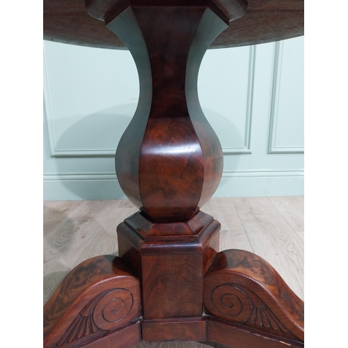 205 - Good quality William IV French mahogany centre table with marble top on turned column and three carv... 