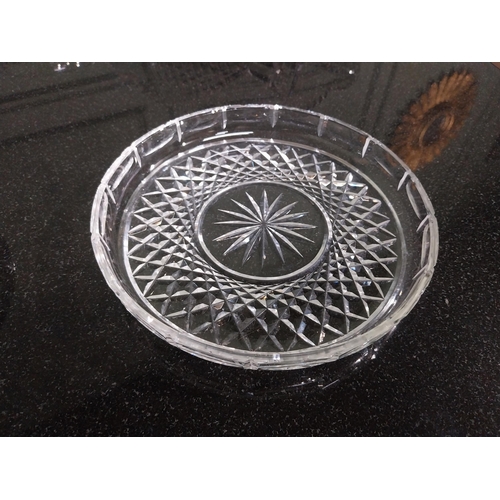 207 - Cut glass bowl {32 cm Dia}, ashtray {18 cm Dia} and three trays. {20 cm Dia.}