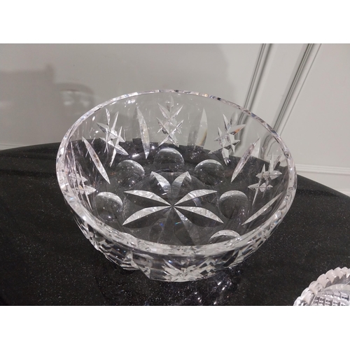 207 - Cut glass bowl {32 cm Dia}, ashtray {18 cm Dia} and three trays. {20 cm Dia.}