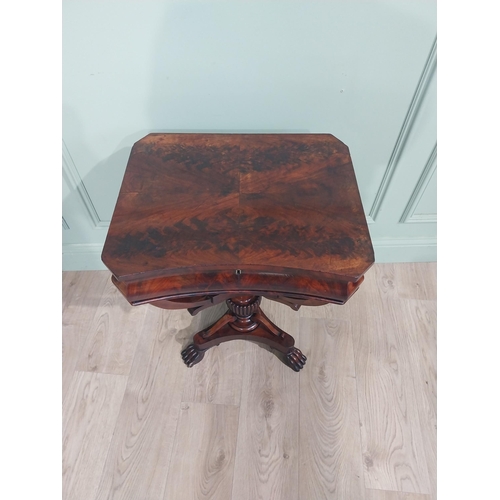 208 - Good quality William IV mahogany work table with fitted interior raised on shaped supports with turn... 