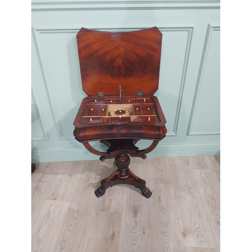 208 - Good quality William IV mahogany work table with fitted interior raised on shaped supports with turn... 