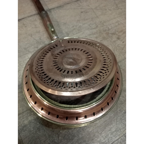 209 - Victorian brass and copper bed warmer. {H 10cm x W 110cm x D 28cm}. NOT AVAILABLE TO VIEW IN PERSON