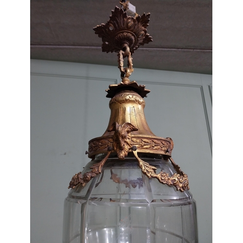 211 - 19th C. French gilded brass and glass hanging lantern decorated with swags and rams head. {58 cm H x... 