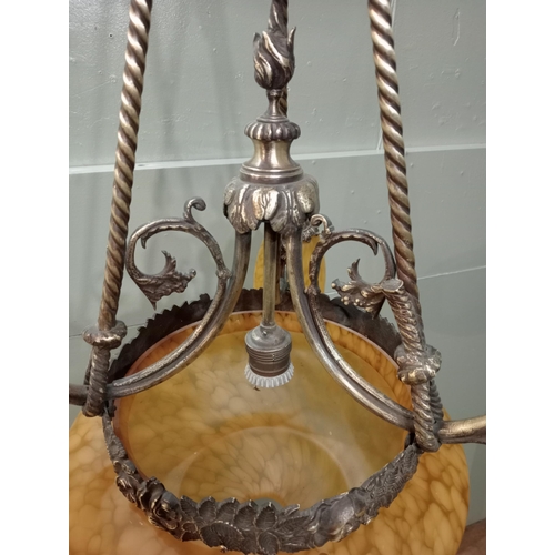 215 - Brass three branch chandelier  in the Art Deco style. {H 80cm x Dia 70cm}.  NOT AVAILABLE TO VIEW IN... 