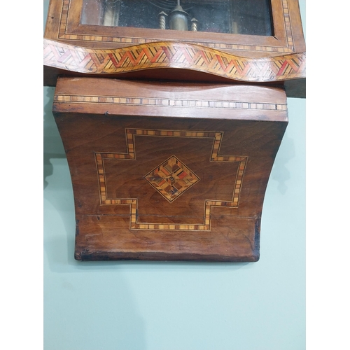 218 - Victorian walnut and satinwood inlaid wall clock with painted dial. {83 cm H x 40 cm W x 14 cm D}