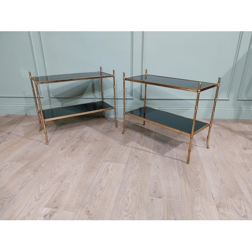 221 - Pair of good quality gilded metal and smoked glass faux bamboo side tables in the Maison Jansen styl... 